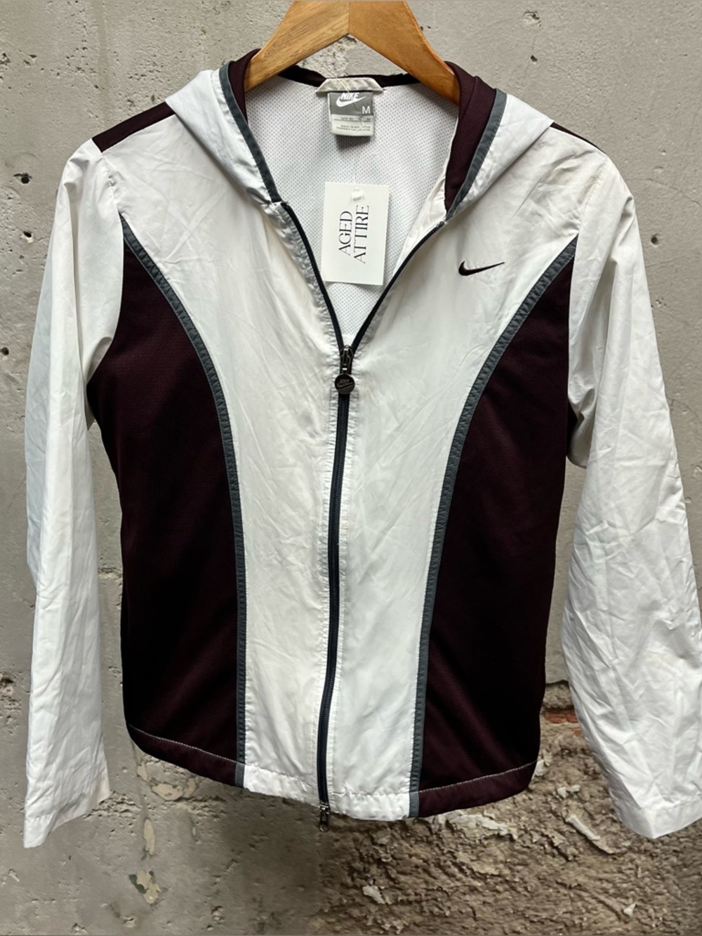 Nike Vintage Y2K Plum Purple White Full Zip Windbreaker Jacket Rain Coat Medium